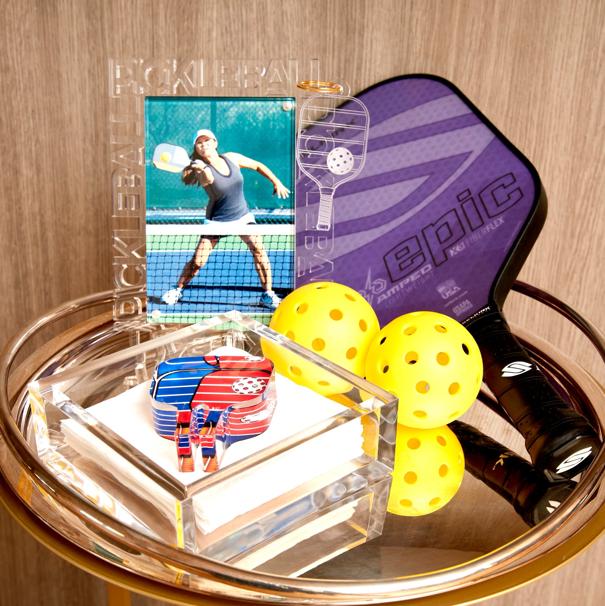 COCKTAIL NAPKIN HOLDER - PICKLEBALL - RED/BLUE