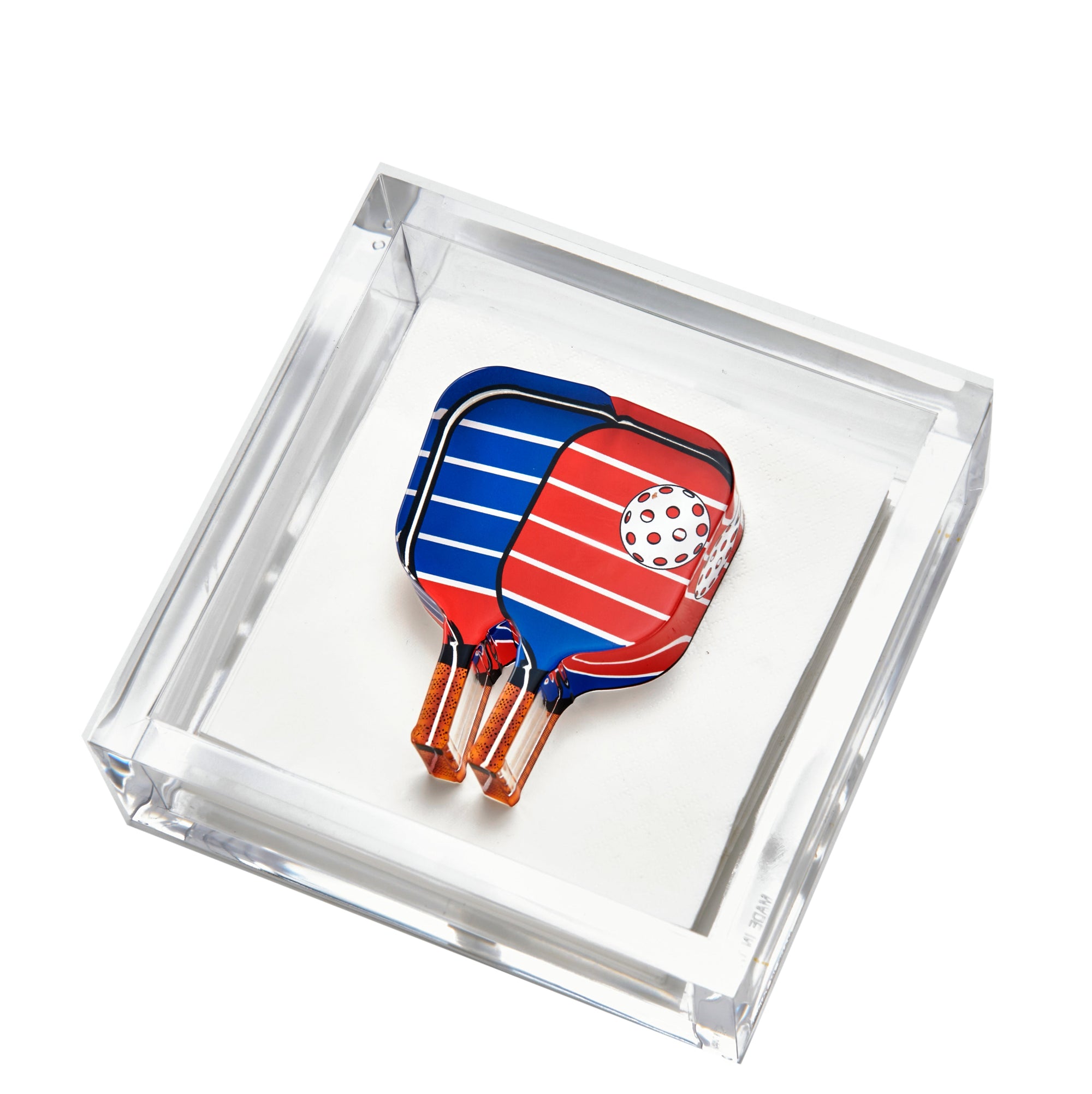 COCKTAIL NAPKIN HOLDER - PICKLEBALL - RED/BLUE