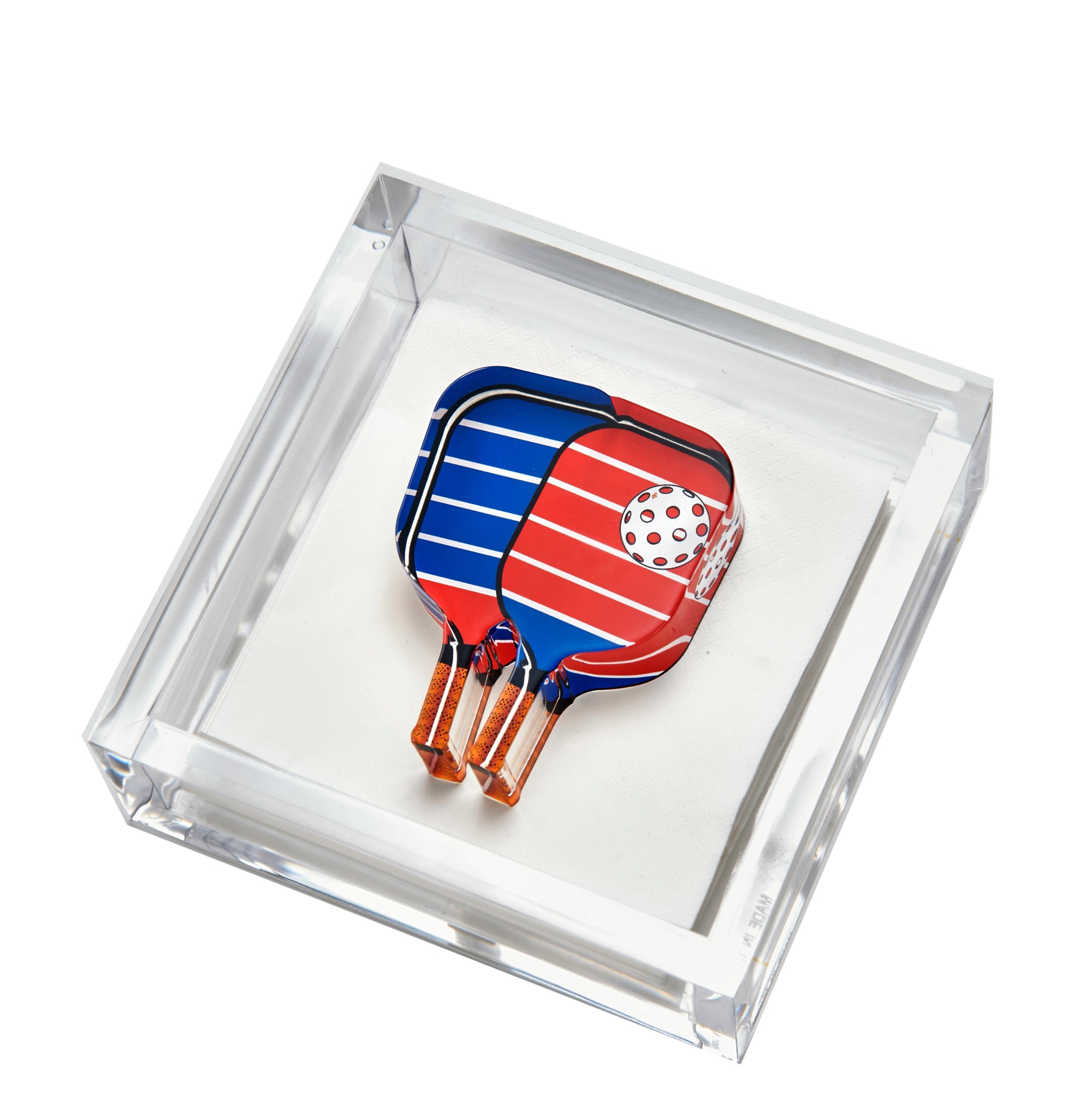 COCKTAIL NAPKIN HOLDER - PICKLEBALL - RED/BLUE