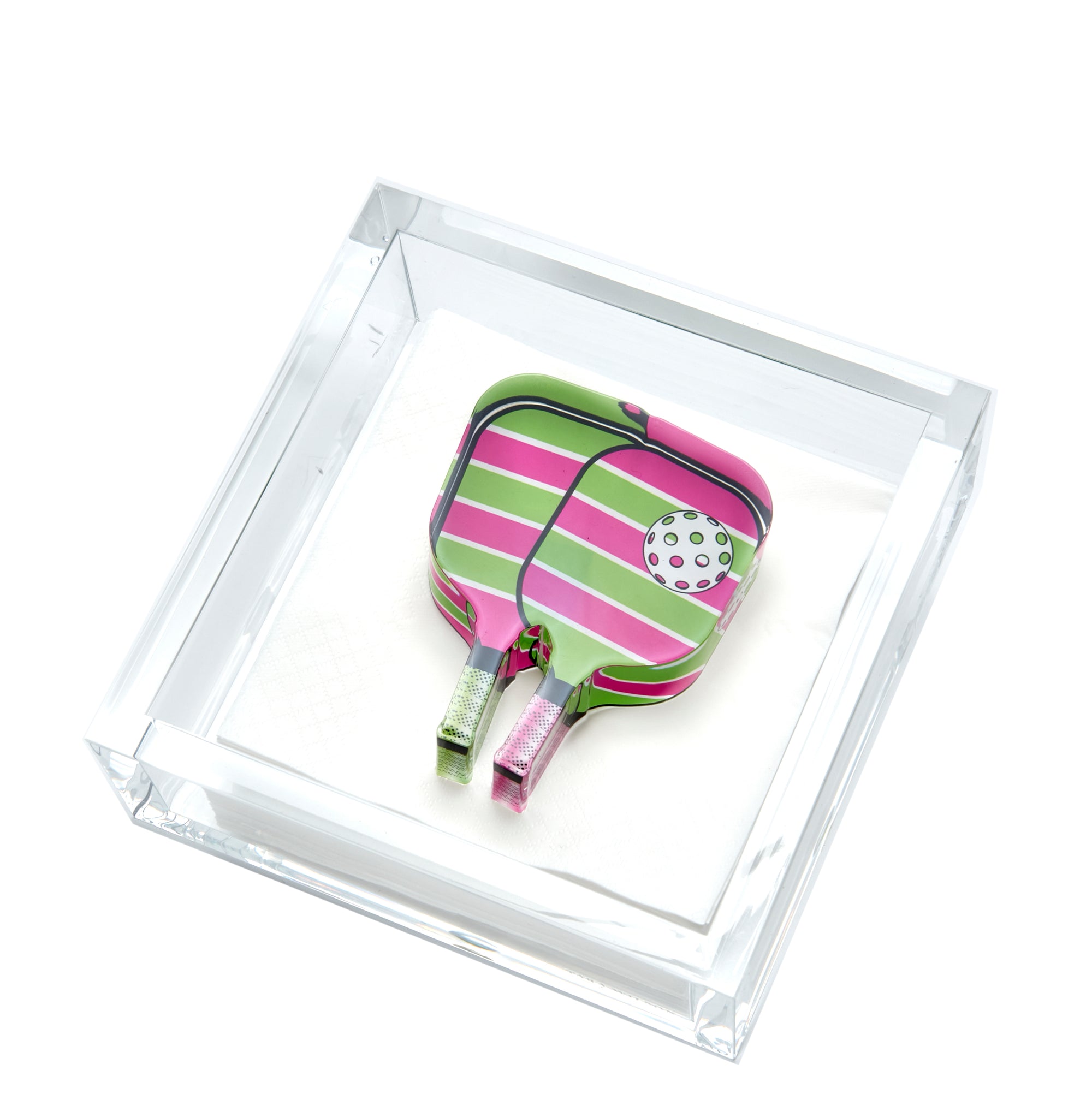 COCKTAIL NAPKIN HOLDER - PICKLEBALL - PINK/GREEN