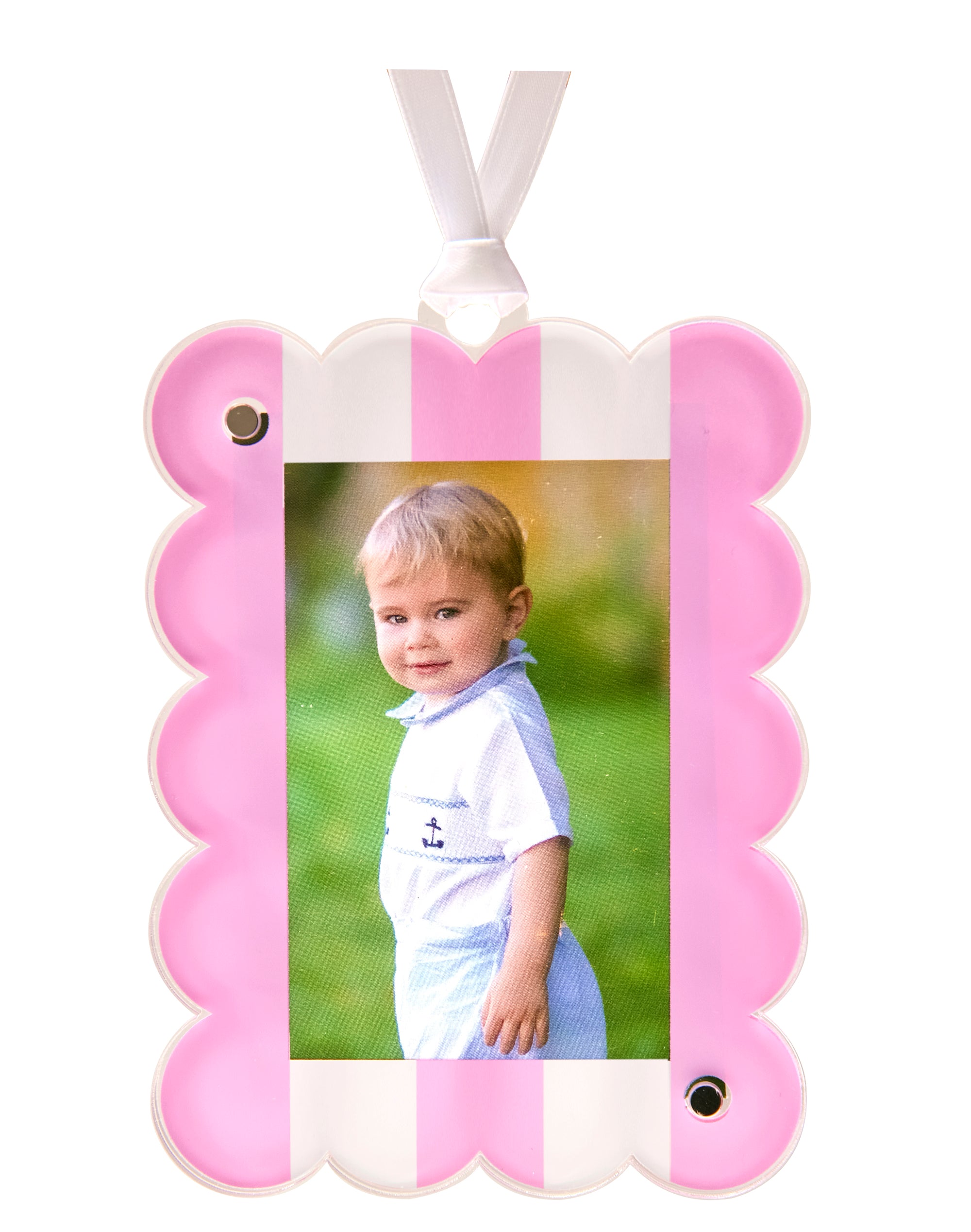PASTEL PINK - WHITE PHOTO ORNAMENT