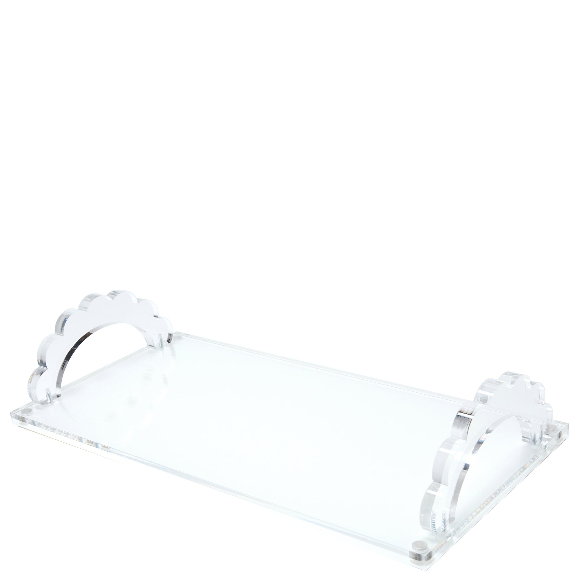 White Base Acrylic Scallop Handle Photo Tray