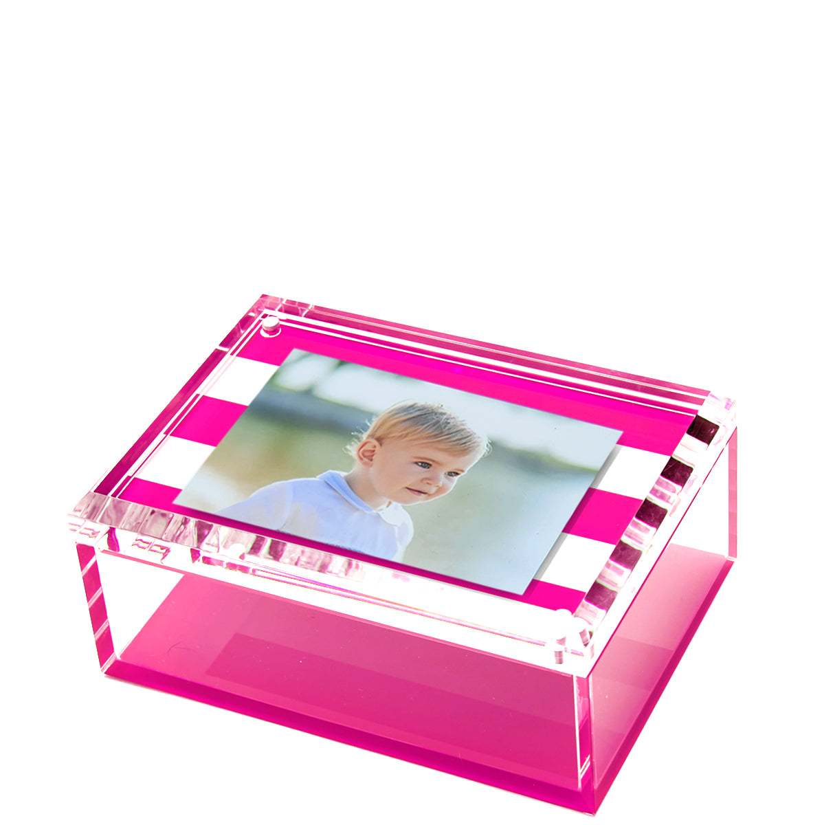 PHOTO BOX - 5" x 7"  PINK & WHITE STRIPE