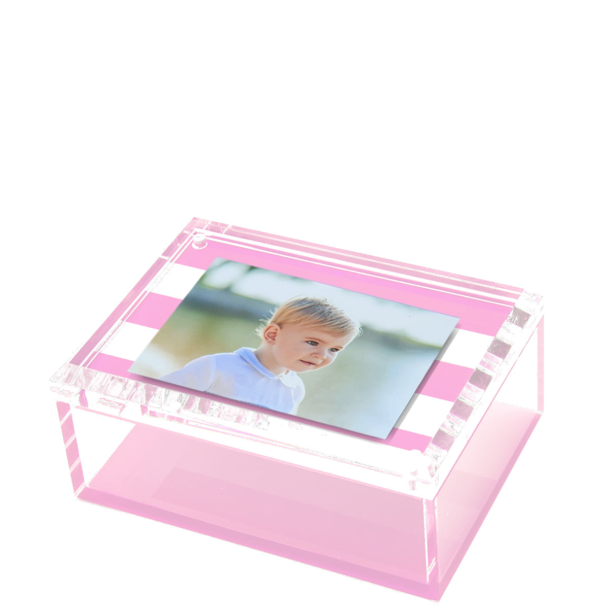 PHOTO BOX - 5" x 7"  PASTEL PINK & WHITE STRIPE