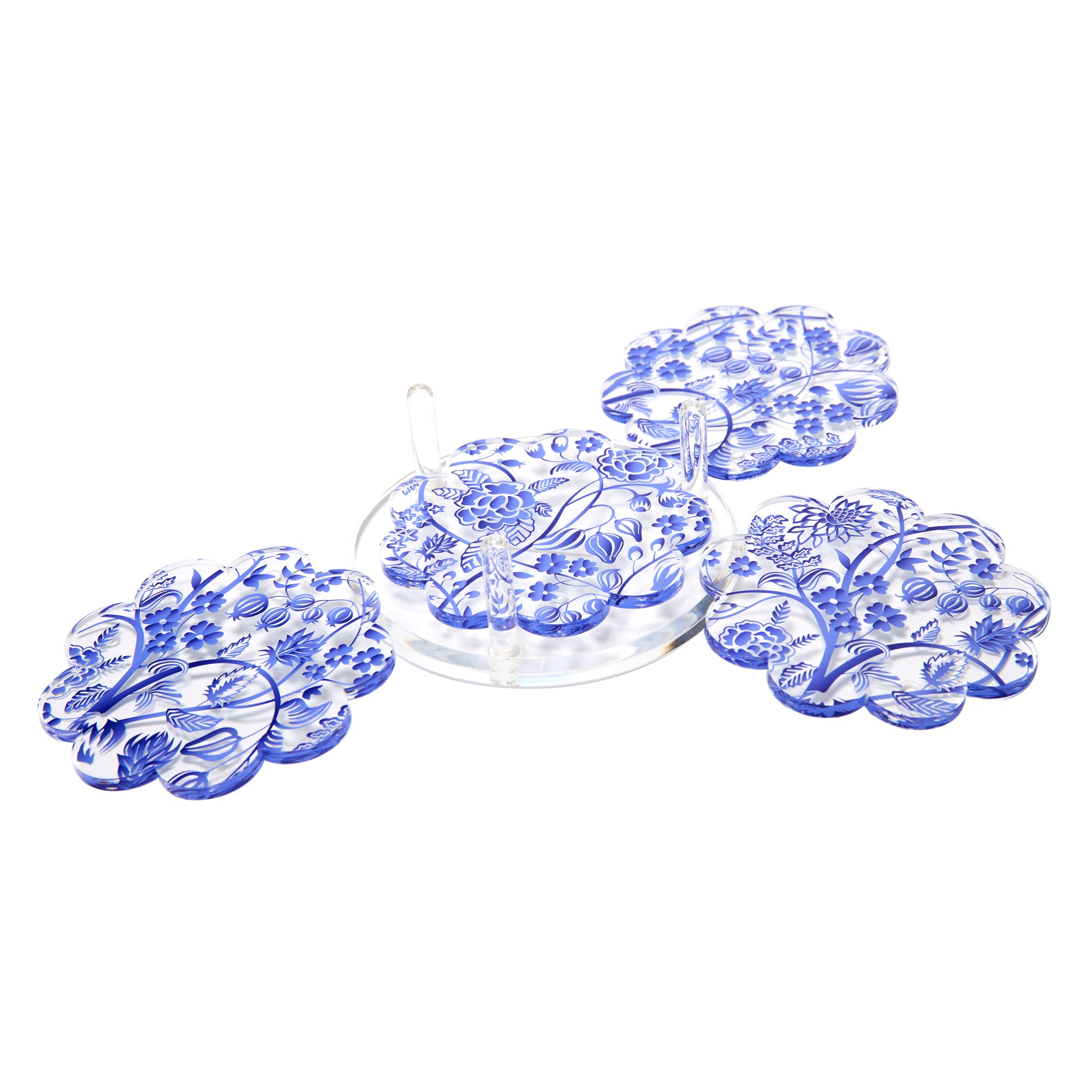 SCALLOP DRINK COASTERS - TOILE - BLUE