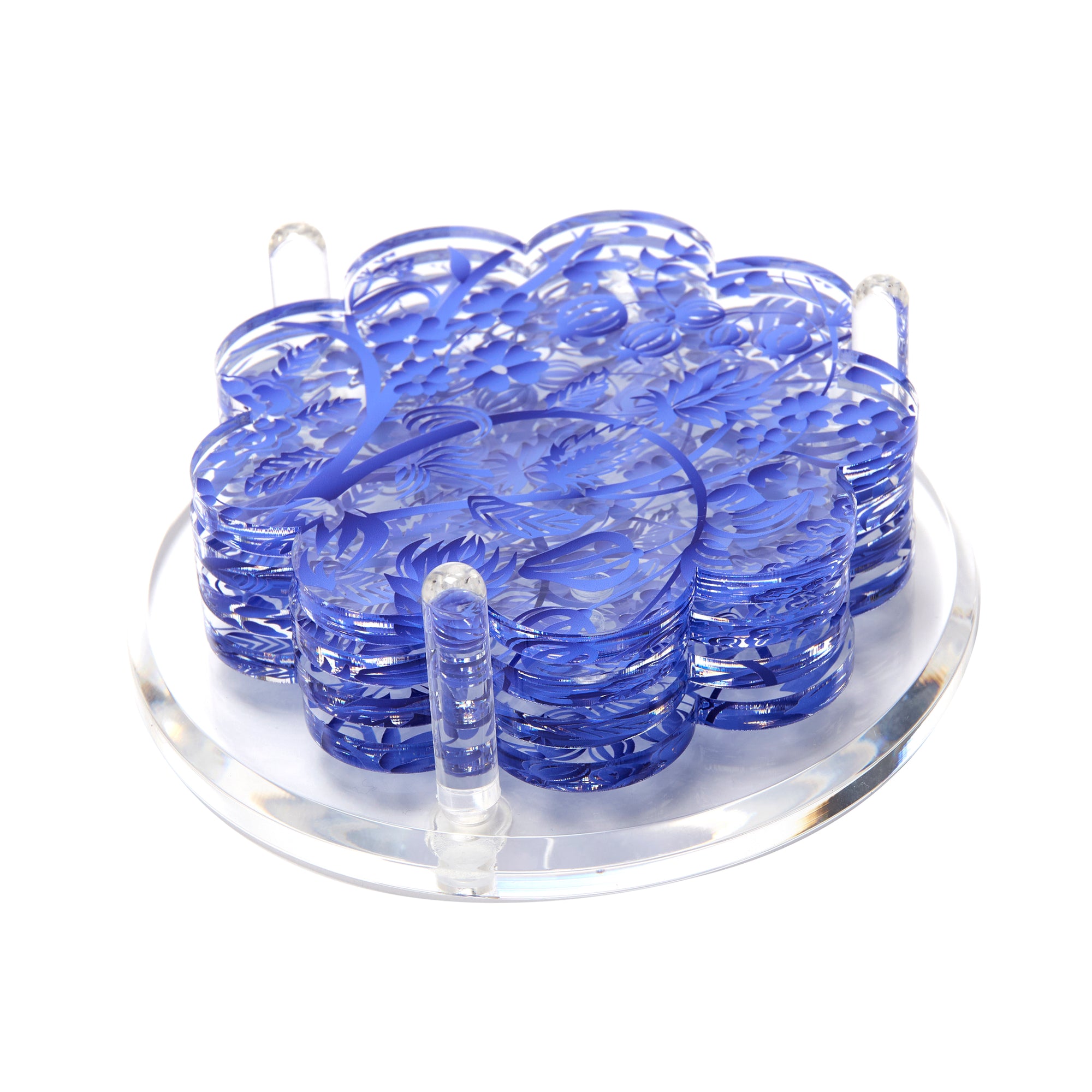 SCALLOP DRINK COASTERS - TOILE - BLUE