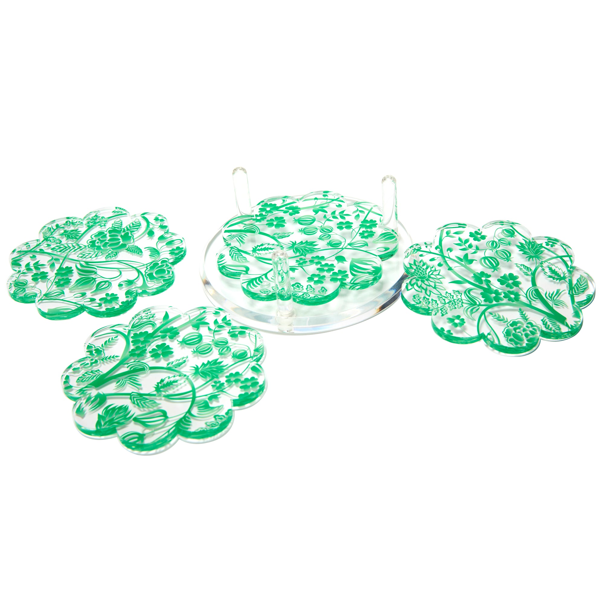 SCALLOP DRINK COASTERS - TOILE- GREEN