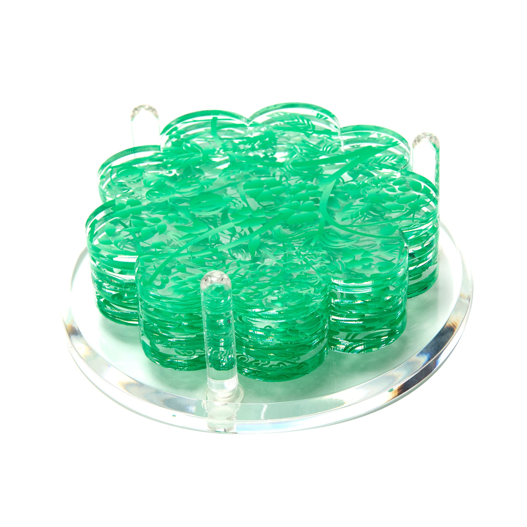 SCALLOP DRINK COASTERS - TOILE- GREEN