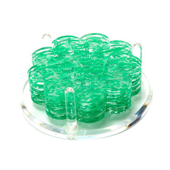 SCALLOP DRINK COASTERS - TOILE- GREEN