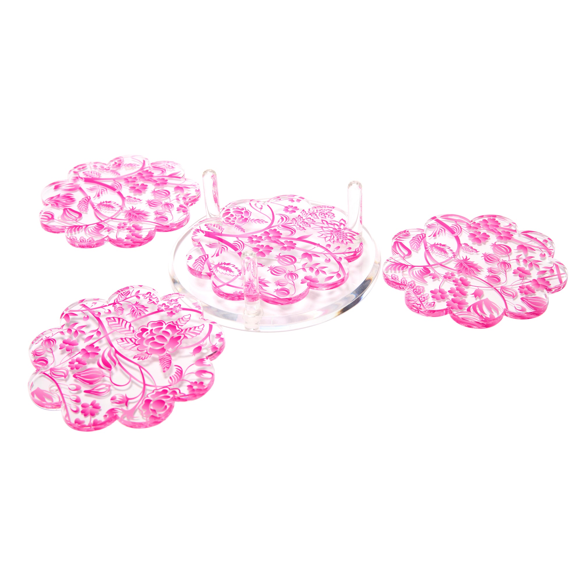 SCALLOP DRINK COASTERS - TOILE PINK