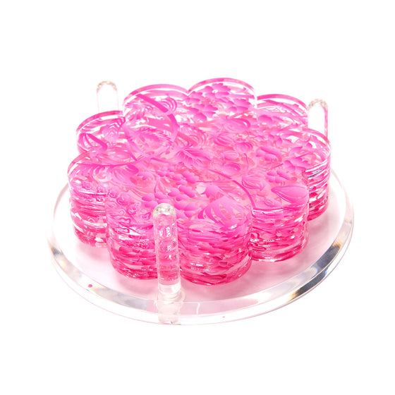 SCALLOP DRINK COASTERS - TOILE PINK