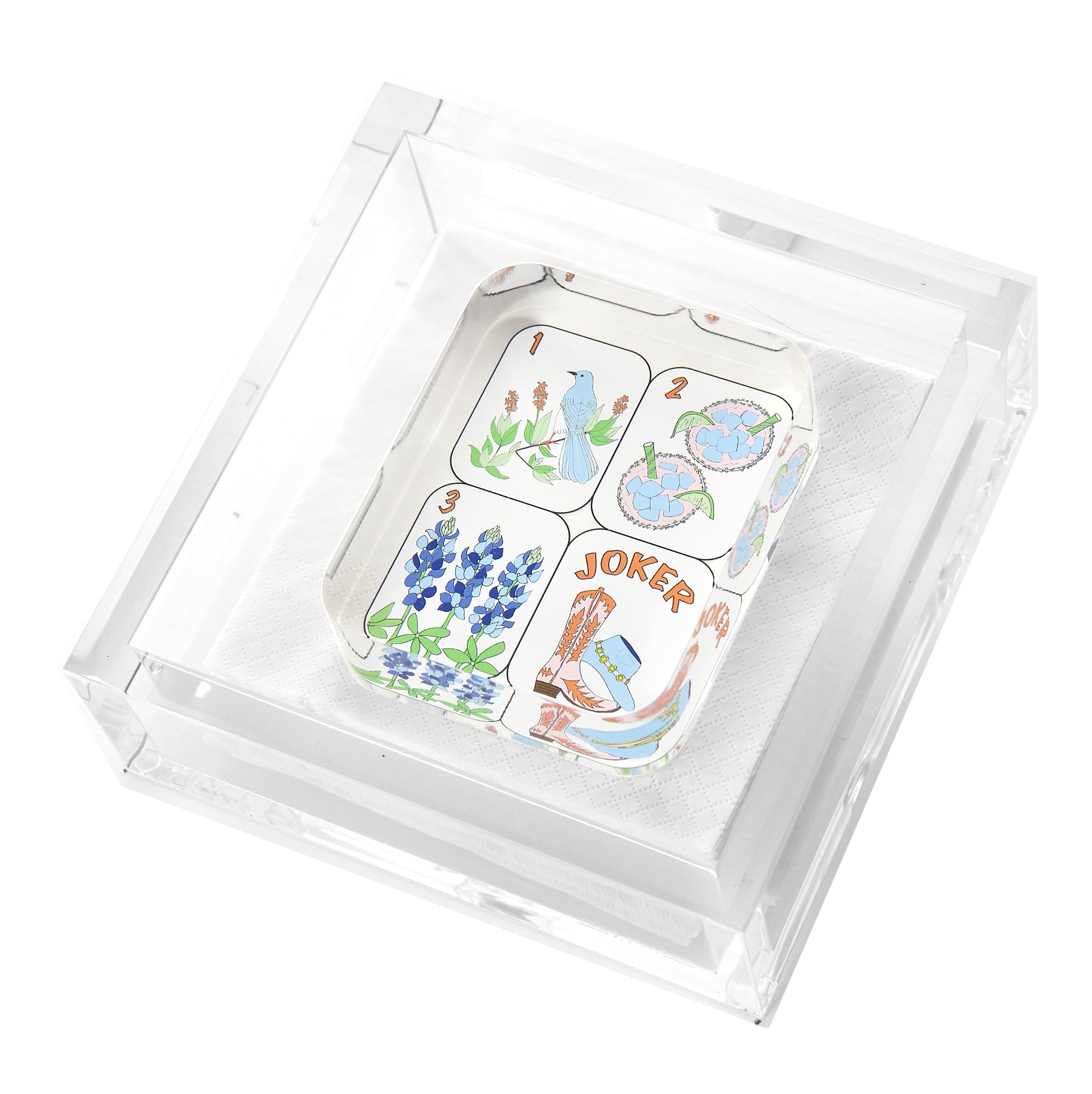 COCKTAIL NAPKIN HOLDER - TEXAS MAHJONG TILES