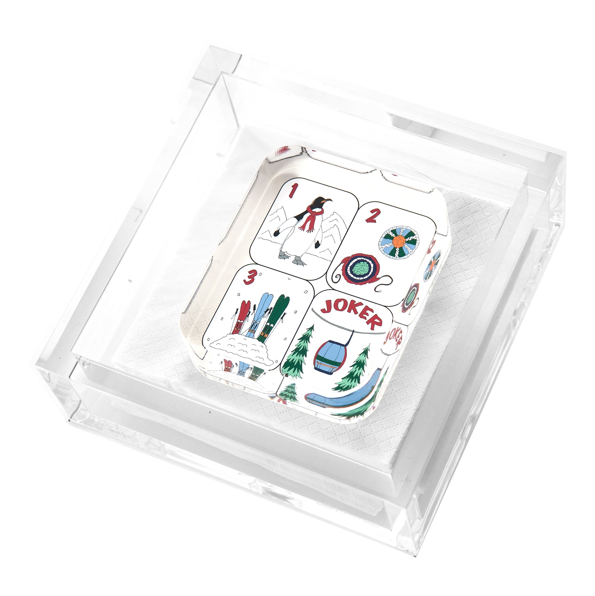COCKTAIL NAPKIN HOLDER - WINTER MAHJONG TILES