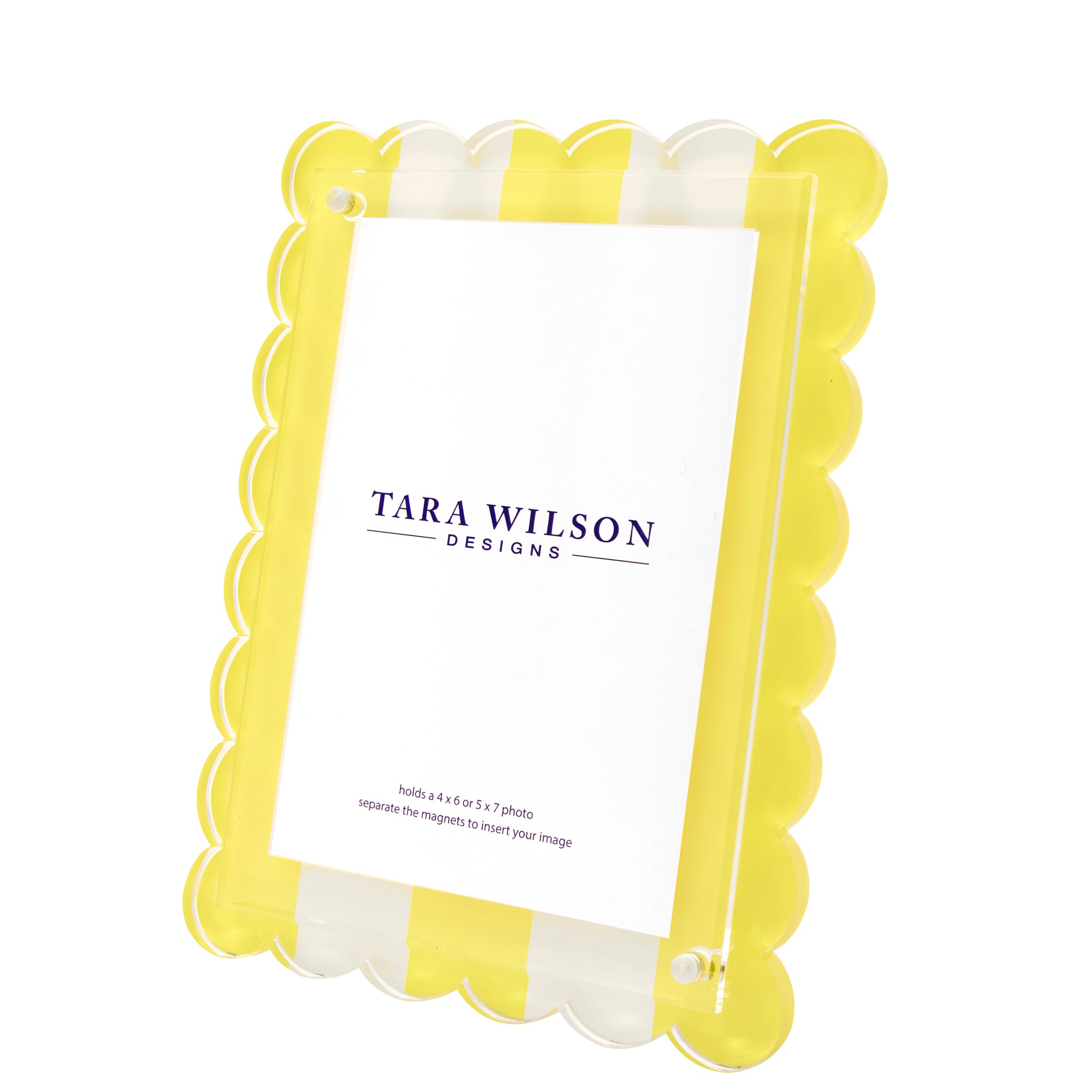 SCALLOP FRAME - LEMON YELLOW & WHITE STRIPE