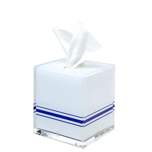 TISSUE BOX WHITE WITH NAVY BLUE PIPING