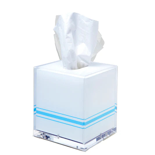 TISSUE BOX WHITE WITH PASTEL BLUE PIPING