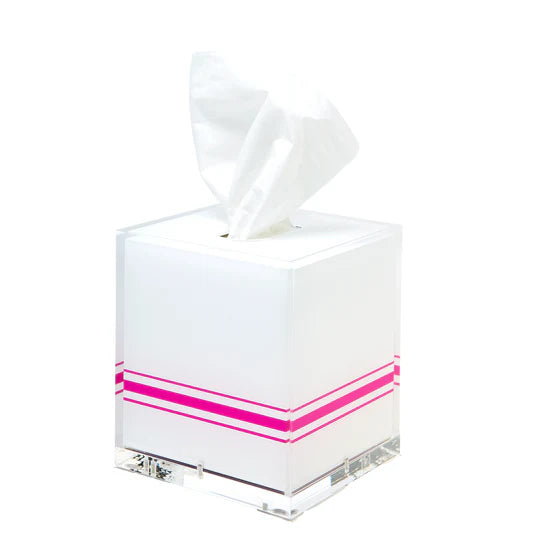 TISSUE BOX WHITE WITH PINK PIPING